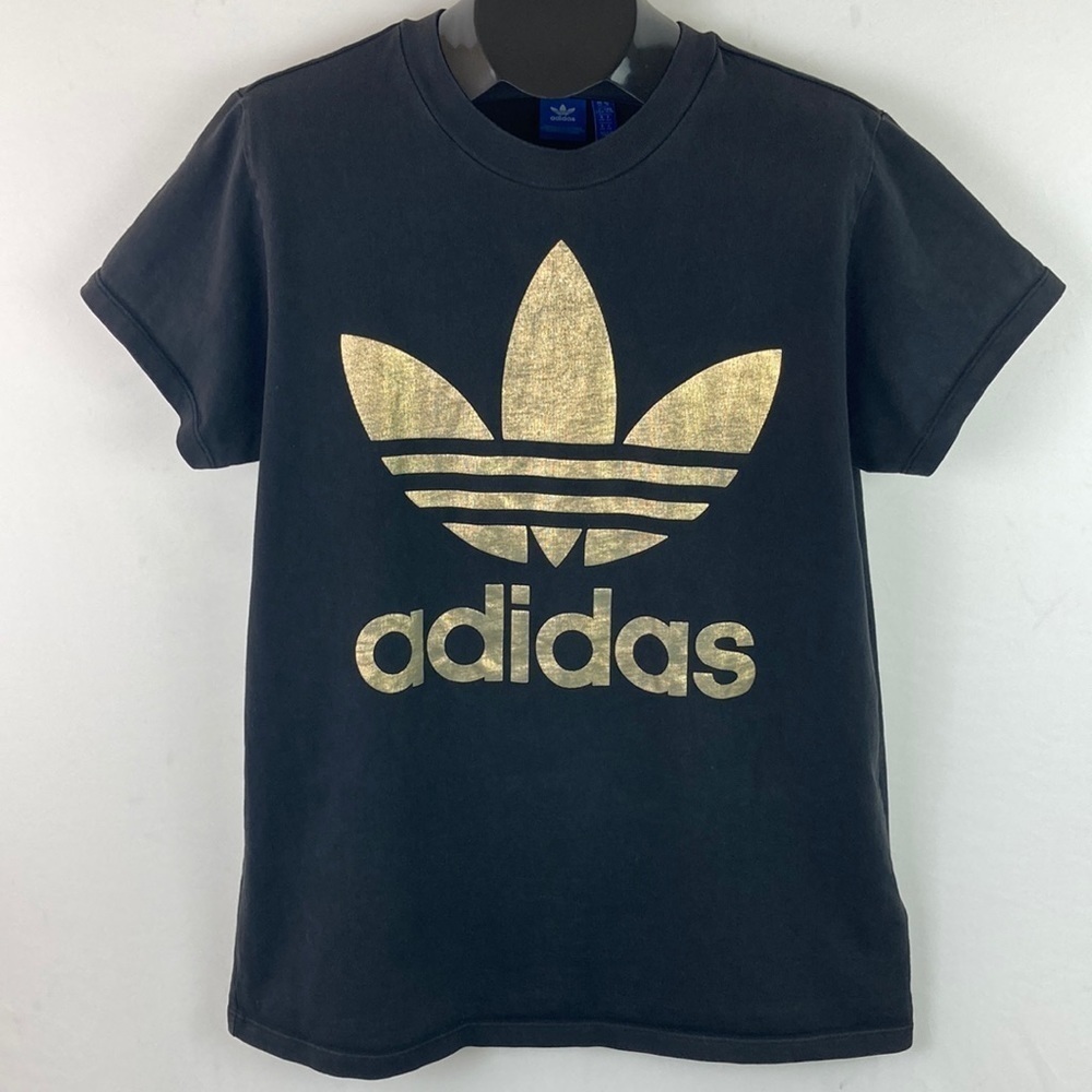 ADIDAS Original Trefoil T-shirt Gold On Black - Picture 11 of 12